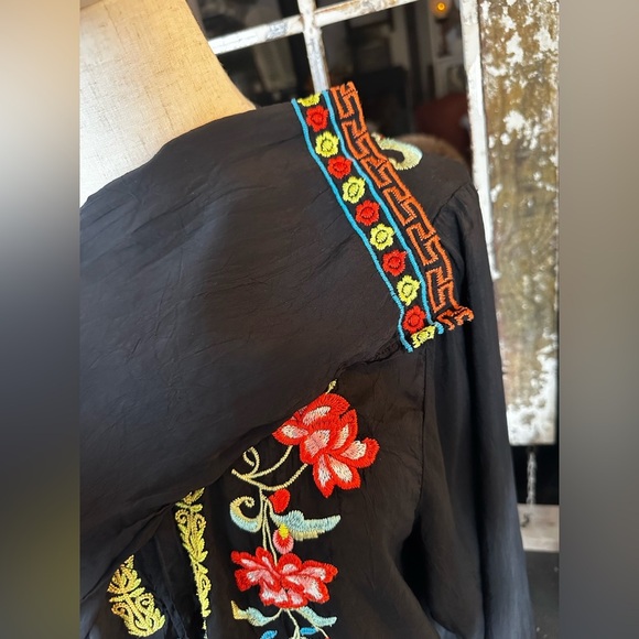 Johnny Was Black Floral Embroidered Blouse Suko V-neck Size 1X / XXL - Picture 5 of 11